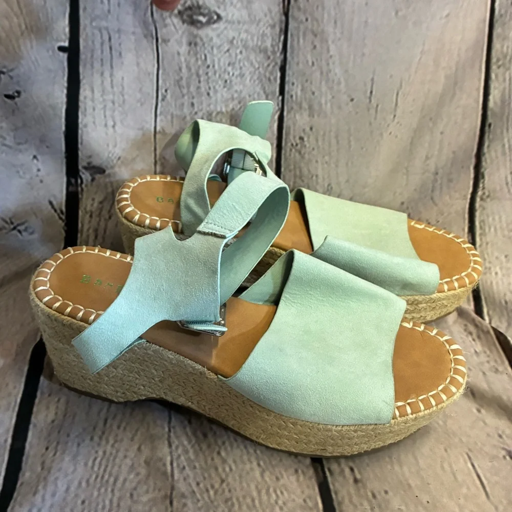 5/$20 Bamboo‎ Retro Ankle Strap Espadrille Nautical Platform Wedges Green Sz 8